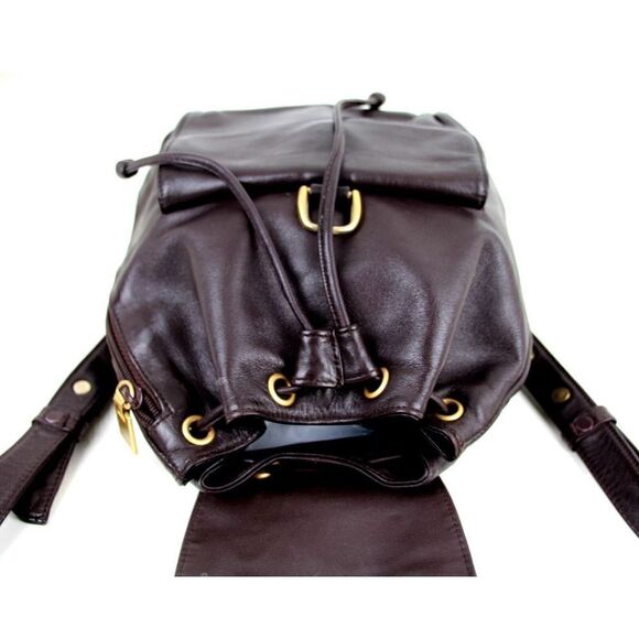 Bloomingdale's BROWN GENUINE LEATHER FLAP BACKPACK SHOULDER BAG HANDBAG PURSE - Picture 12 of 15